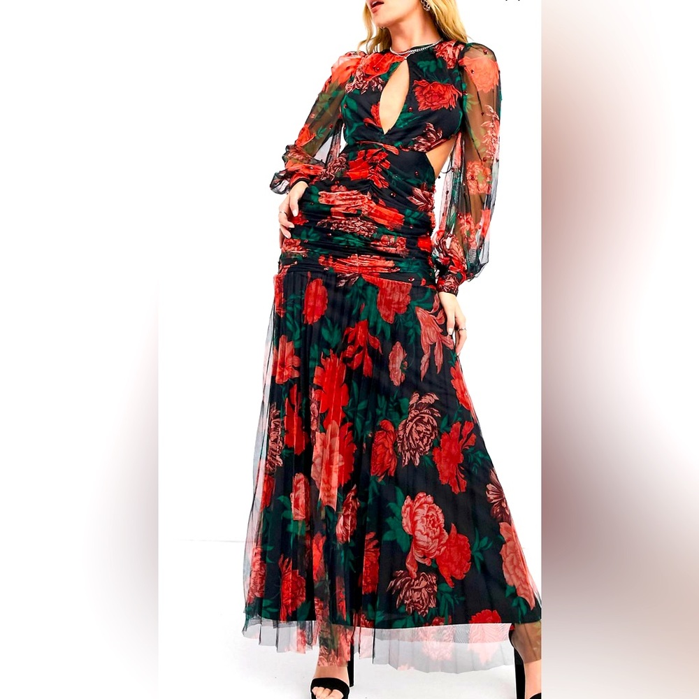 ASOS Design Long sleeve low back strapped sequin maxi dress